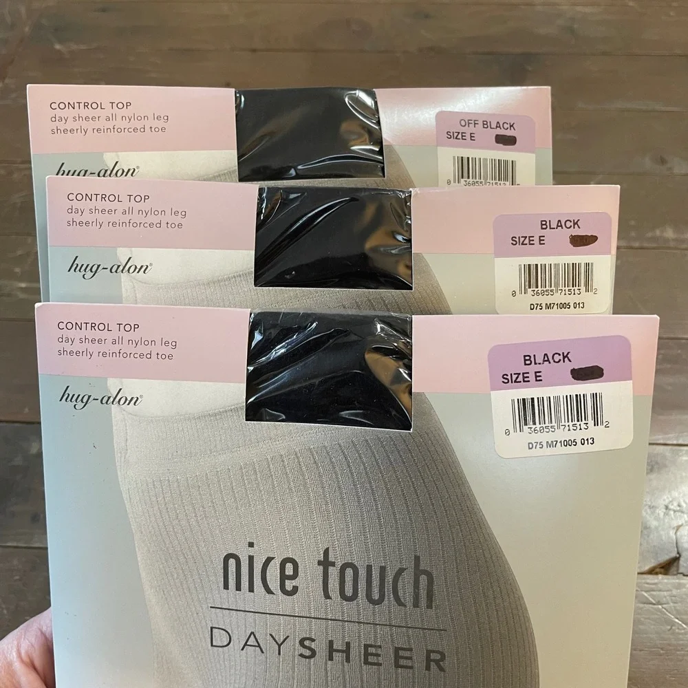 Hug Alon Nice Touch Daysheer Control Top Pantyhose Black, Off‎ Black sz E